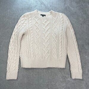 Banana Republic Women's White and Cream Jumper Fisherman Cable-knit Sweater‎ M